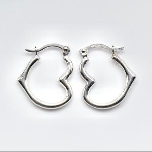 14K White Gold 5/8" Heart Hoop Earrings .45g - New